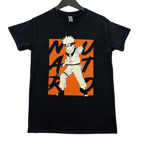 Naruto Anime T Shirt Mens Small Black Orange Logo Graphic Heavyweight Cotton - Picture 1 of 11